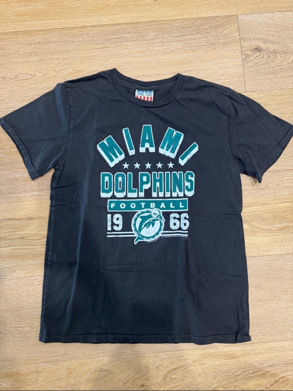 Junk Food Clothing Black Miami Dolphins Graphic Tee with Teal and White